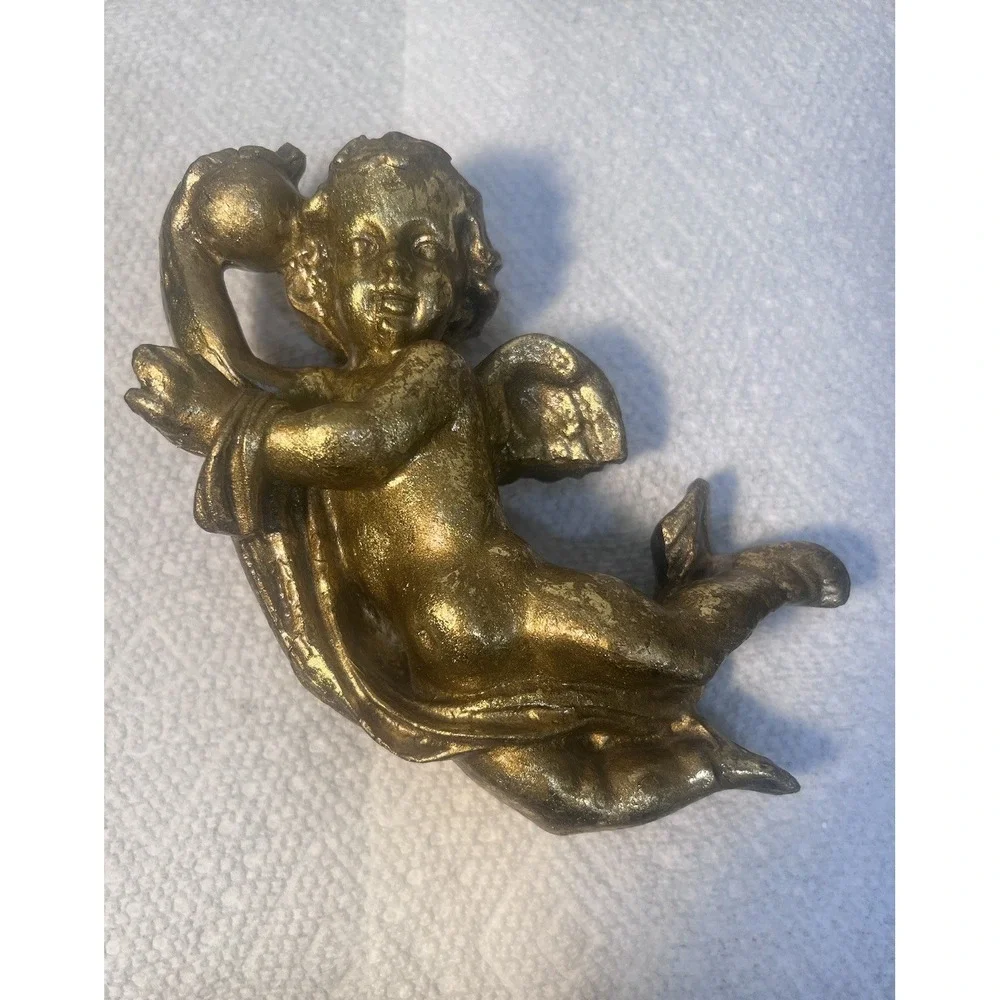 Vintage‎ Angel Cherub Wall Hanging Plaques Hollywood Regency Gold 7